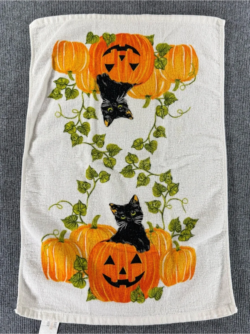 Celebrate Halloween Together Black Cat Pumpkin Hand Towel Orange Witchy Decor